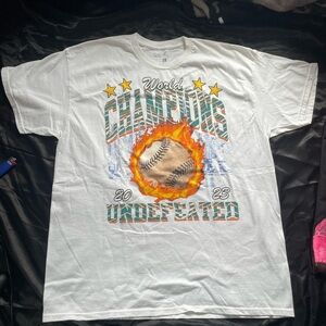 Men's White Graphic 'World Champions Undefeated' Short Sleeve Tee